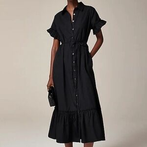 J. Crew Black Cotton Poplin Button-Down Maxi Dress